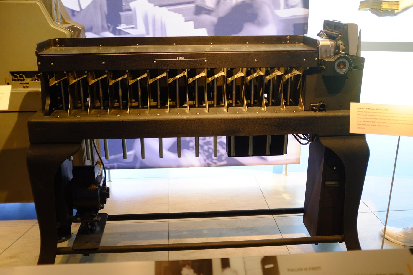 A restored IBM 80 punched-card sorting machine, once used to order business records mechanically